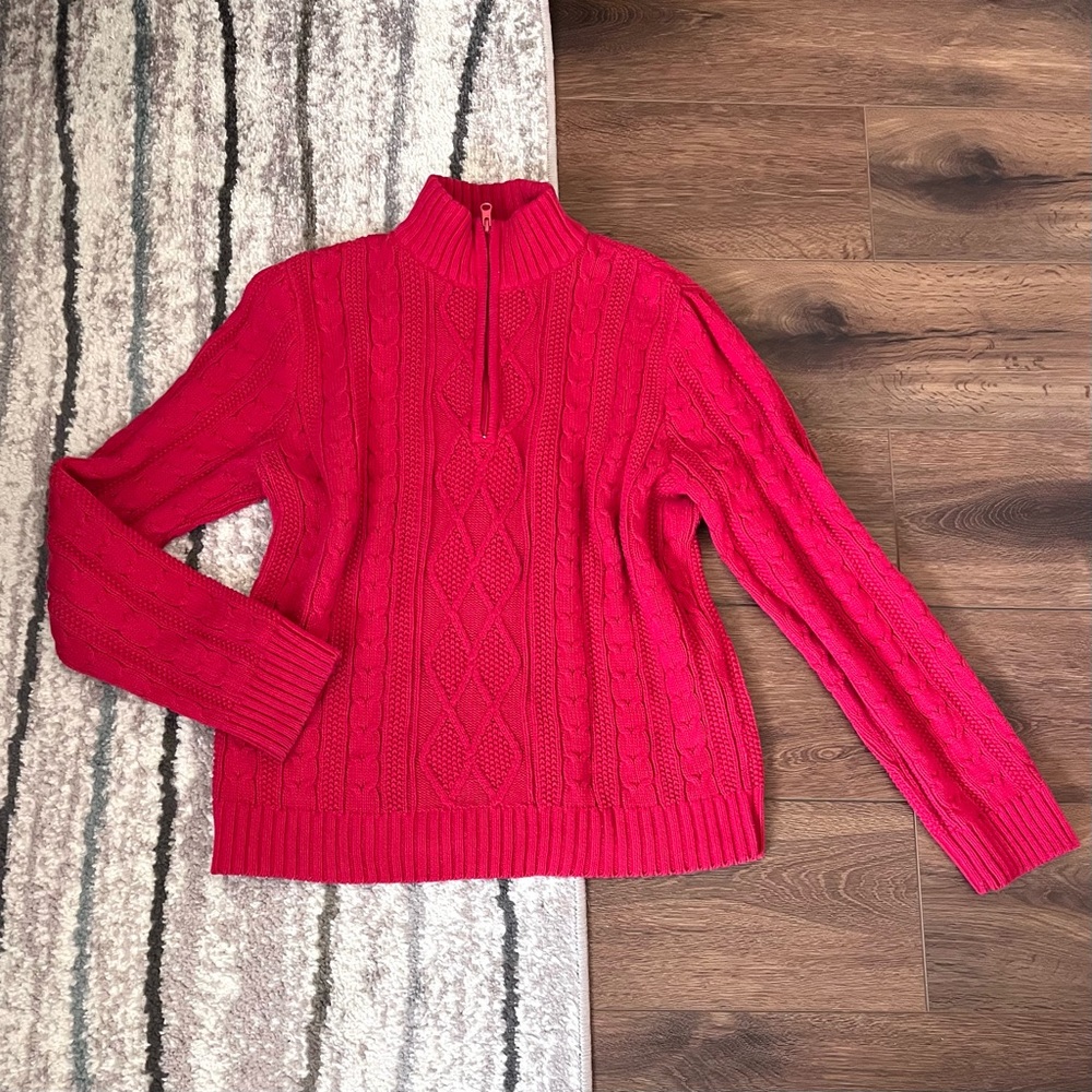 Wainscott vintage red 1/4 zip pullover sweater, large
